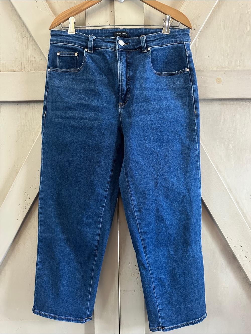Universal Standard Cropped Straight Leg Jeans Size 12 Medium Wash Stretch Denim